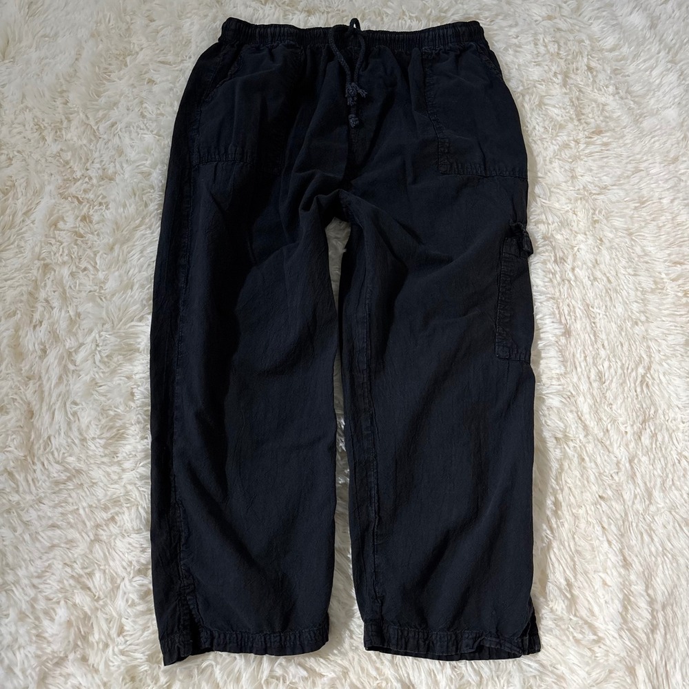 Vintage Zephyr Black Cotton Cargo Pants Elastic Waist Drawstring Wide Leg M
